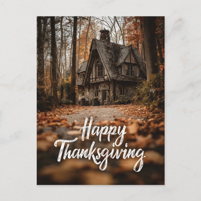 Rustic "Happy thanksgiving" med höststuga Helg Vykort (Framsida)
