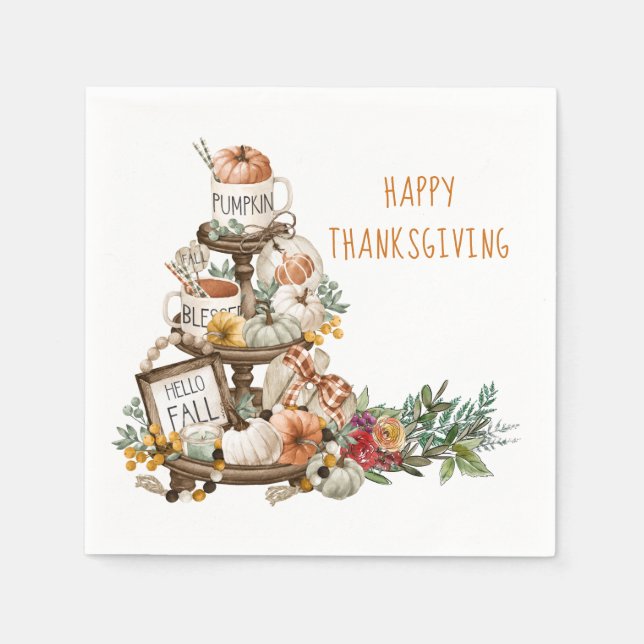Rustic Happy thanksgiving Pumpkins Autumn Square Pappersservett (Framsidan)