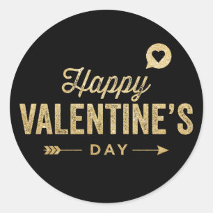 RUSTIC HAPPY VALENTINS DAGSTICKARE I guld GLITTER Runt Klistermärke