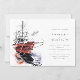 Rustic Harbour Yacht Sailboat Watercolor Bröllop Inbjudningar