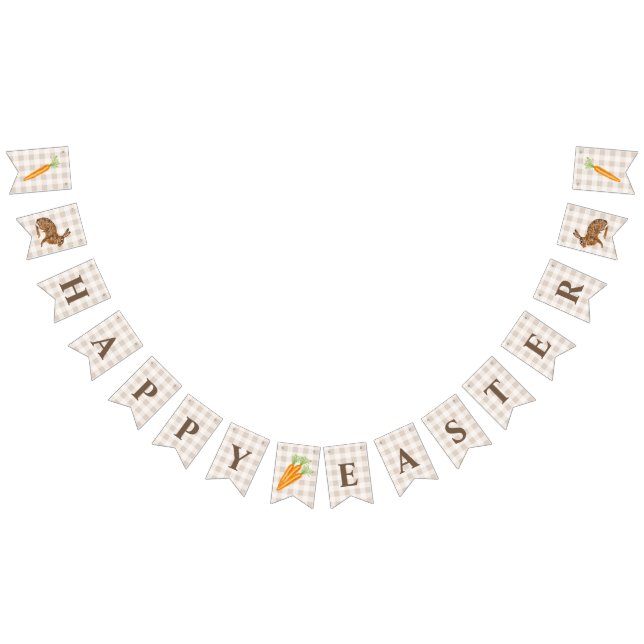 Rustic Hare And Carrot Happy Easter Beige Gingham Vimplar (Alla)