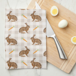 Rustic Hare And Carrot Pattern Beige Farmhouse Kökshandduk
