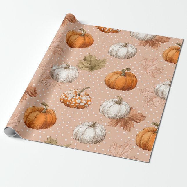 Rustic Harvest Autumn - Pumpkins & Lövs Presentpapper (Utrullad)