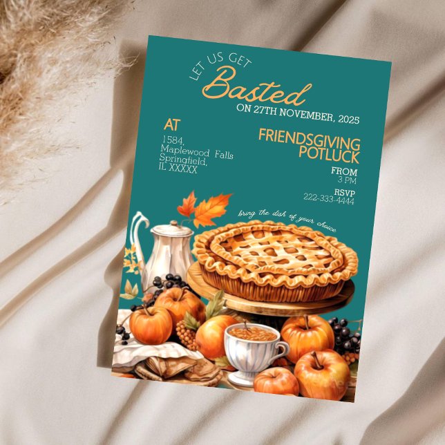 Rustic Harvest Friendsgiving Potluck-inbjudan Julkort (Skapare uppladdad)