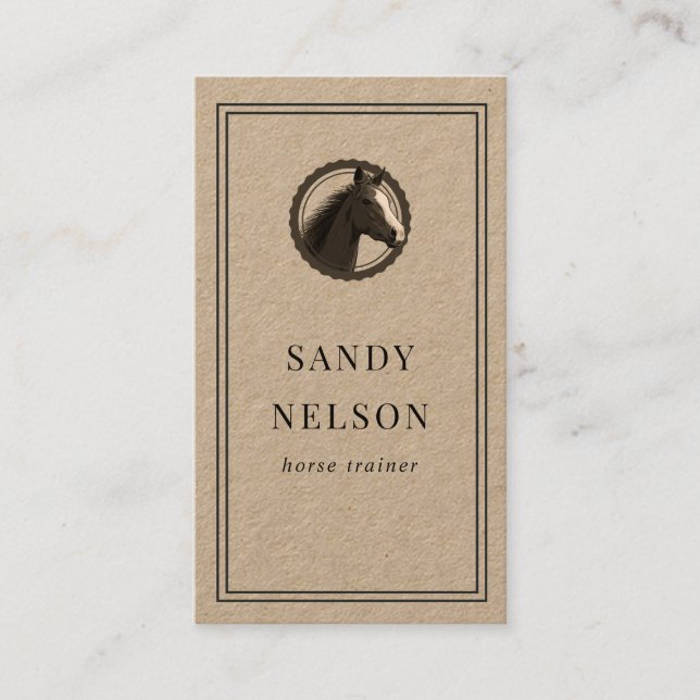 Rustic häst med etikett för ranchridning visitkort (Framsida)