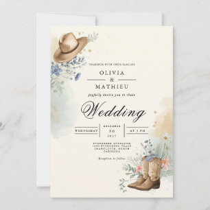 Rustic Hat Blommigt Romantik Bröllop Inbjudningar