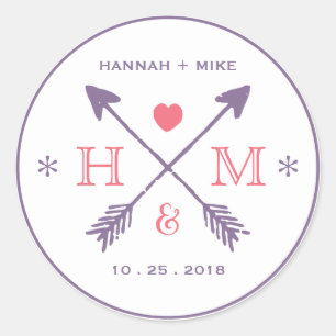 Rustic Heart Arrow Wedding Favor Monogram Sticker Runt Klistermärke
