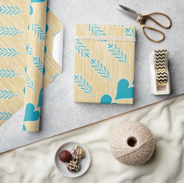 Rustic Heart Blue Teal Aqua Tan Brown Presentpapper (Hantverk)