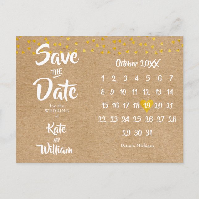 Rustic Heart Calendar Boho Spara datum Vykort (Framsida)