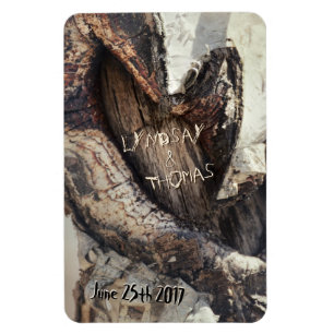 Rustic Heart i Birch Bark Carved Namn Natural Magnet