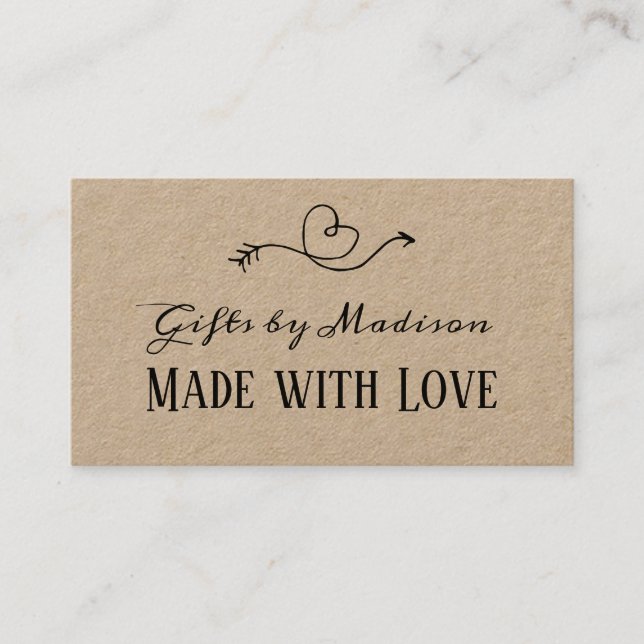 Rustic Heart kraftpapper tillverkat med kärlek | H Visitkort (Framsida)