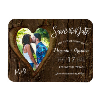Rustic Heart med fotot Spara datum Bröllop Magnet