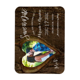 Rustic Heart med fotot Spara datum Bröllop Magnet