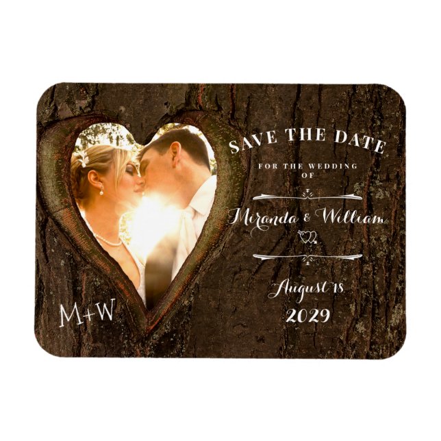 Rustic Heart med fotot Spara datum Bröllop Magnet (Horisontell)