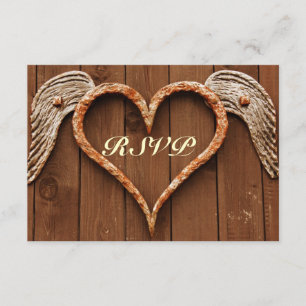 Rustic Heart med Vingar Wood Bröllop OSA Card Kort