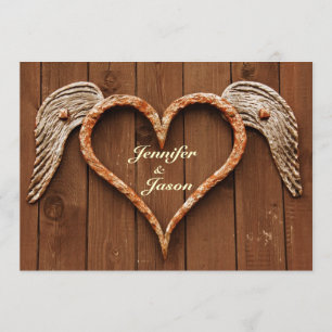 Rustic Heart med Vingar Wood Wedding Investigation Inbjudningar