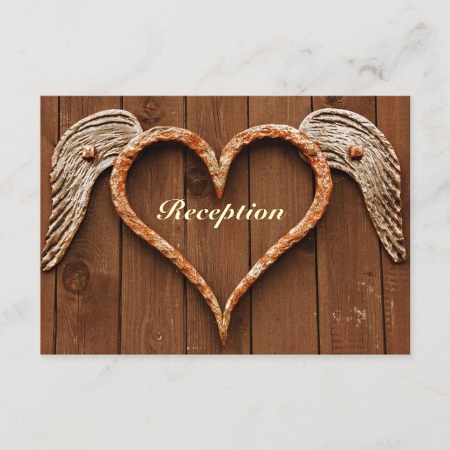 Rustic Heart med Vingar Wood Wedding Reception Tilläggskort (Framsida)
