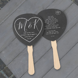 Rustic Heart Monogram Chalkboard Bröllop Hand Fläk
