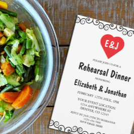 Rustic Heart Monogram Rehearsal Middag Inbjudningar