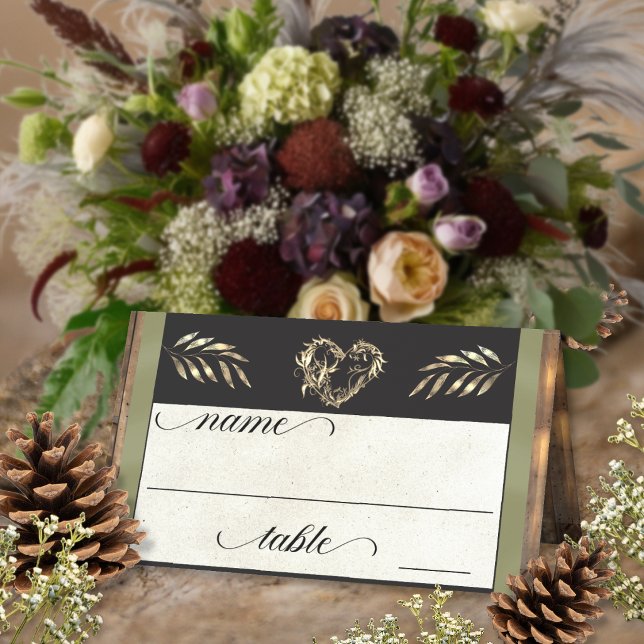 Rustic Heart & Monogram - Salvia Placeringskort (Skapare uppladdad)