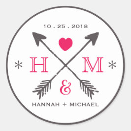 Rustic Heart - och Arrow Monogram Bröllop Sticker Runt Klistermärke