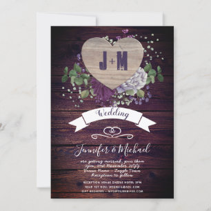 Rustic Heart PHOTO Wedding bjudande in Lila Wood Inbjudningar