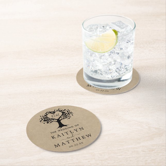 Rustic Heart Träd Bröllop-samlingen Underlägg Papper Rund (Insitu)