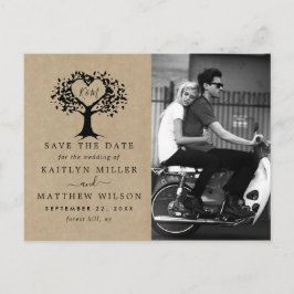 Rustic Heart Tree Bröllopsfoto Save The Date Meddelande Vykort