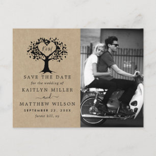 Rustic Heart Tree Bröllopsfoto Save The Date Meddelande Vykort