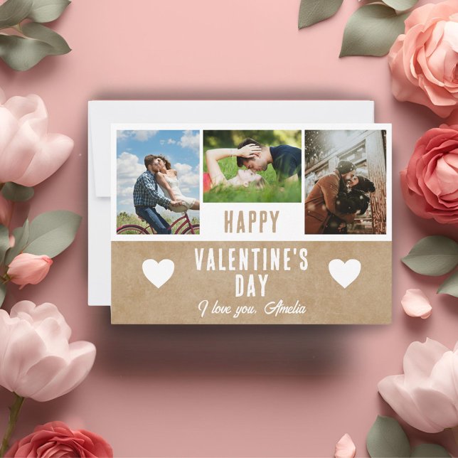 Rustic Heart Valentine Day Boykompis 3 Photo Julkort (Skapare uppladdad)