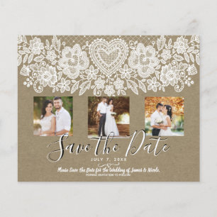 Rustic Heart Vitt Kragepapper Kraft Foto Save the 
