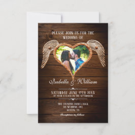 Rustic Heart Wood Photo Land Barn Bröllop Inbjudningar