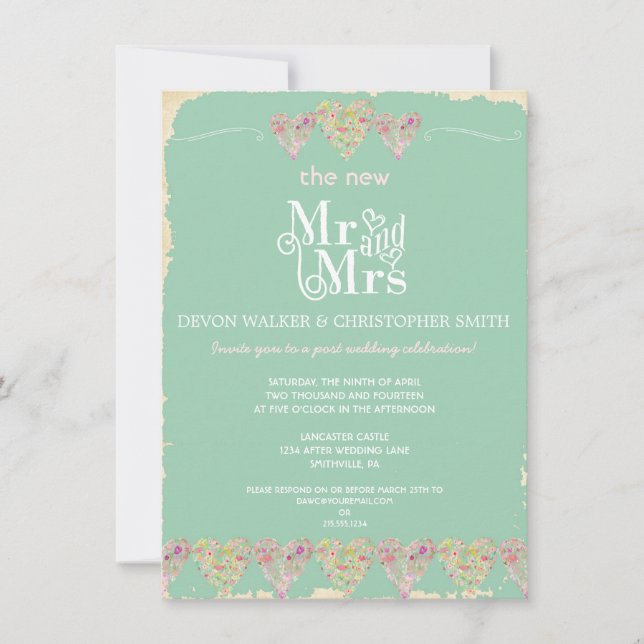 Rustic Hearts Chalkboard efter bröllopsinbjudan Inbjudningar (Framsida)