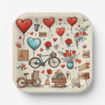 Rustic Hearts Sketch Red and Cream