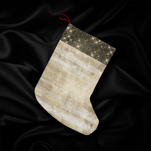 Rustic Helgdag Elegant Guld Wood Grain on White Liten Julstrumpa