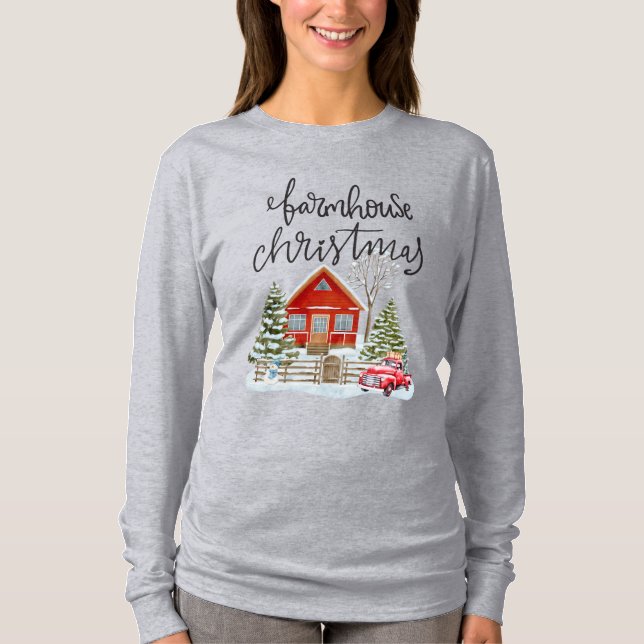 Rustic Helgdag Farmhouse jul T-shirt (Framsida)