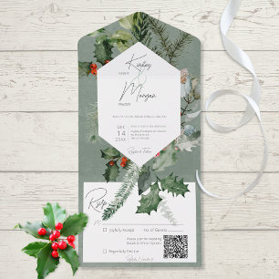 Rustic Helgdag Greenery & Red Berries QR-kod