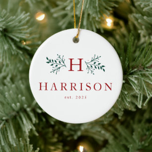 Rustic helgdag monogram nylott fotoornament julgransprydnad keramik