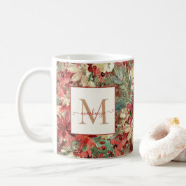 Rustic Helgdag Poinsettia jul Monogram Kaffemugg