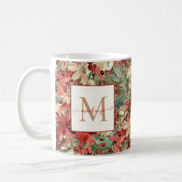 Rustic Helgdag Poinsettia jul Monogram Kaffemugg