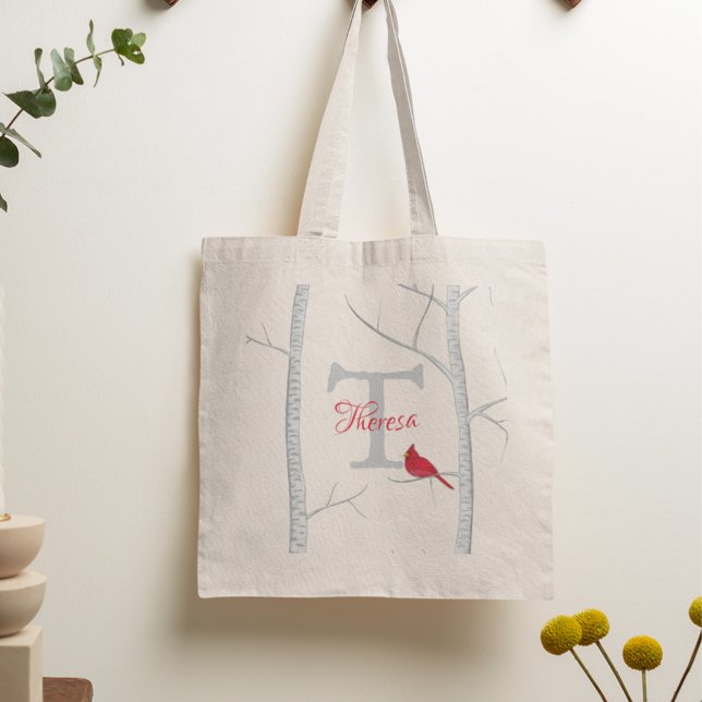 Rustic Helgdag Trendig Modern Helgdag Monogram Tygkasse (Rustic Christmas tree monogram tote bag with modern holiday design and personalized initial.)