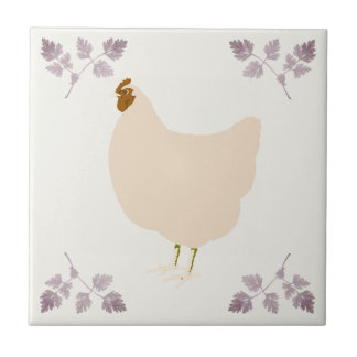 Rustic Hen Chicken and Chervil Herbs Ceramic Tile Kakelplatta