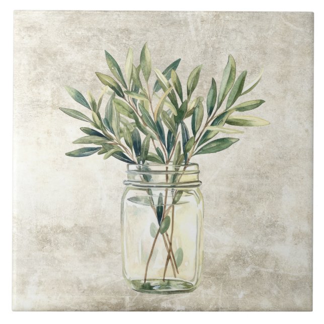 Rustic Herbs in Vintage Jar  Kakelplatta (Framsidan)