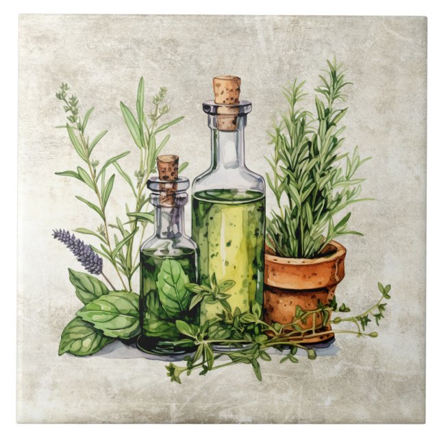 Rustic Herbs & Spices in Bottles & Pots  Kakelplatta (Framsidan)