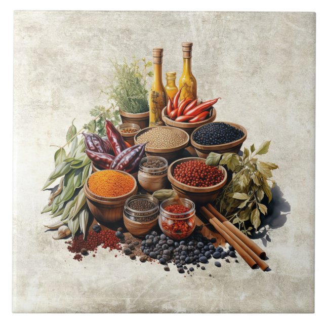 Rustic Herbs Spices in Watercolors Kakelplatta (Framsidan)
