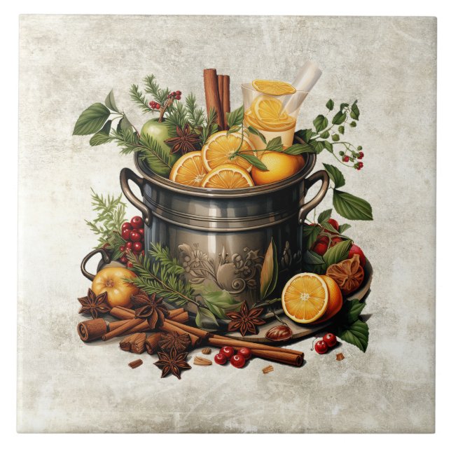 Rustic Herbs & Spices Punch Bowl Pine Kakelplatta (Framsidan)