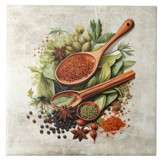 Rustic Herbs & Spices Watercolors Kakelplatta (Framsidan)
