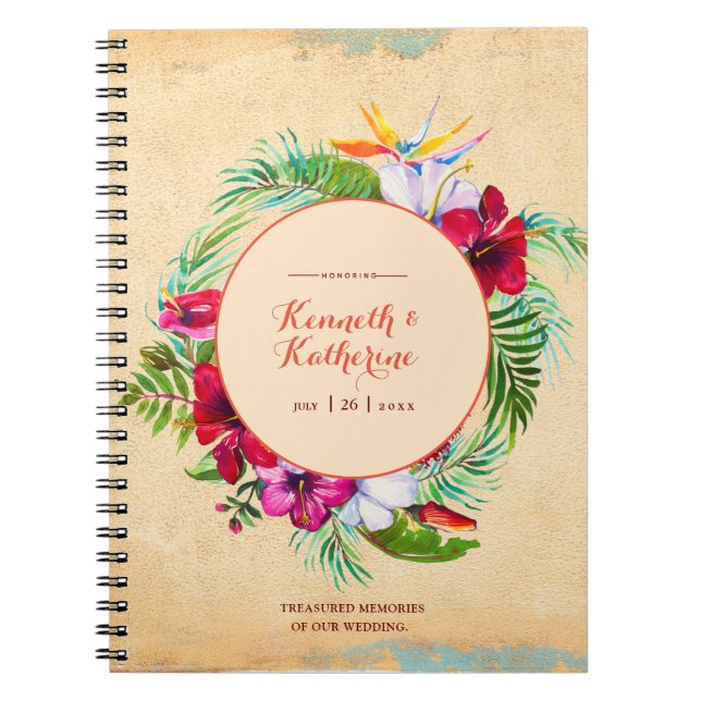 Rustic Hibiscus Tropical Bröllop Guestbook Anteckningsbok (Framsidan)