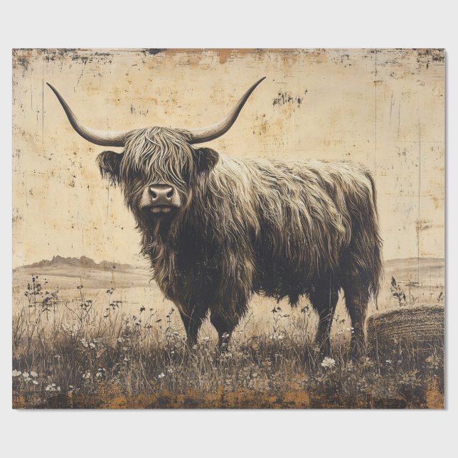 Rustic Highland Cattle Decoupage Presentpapper (Platt)