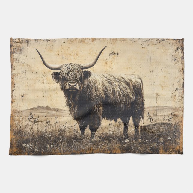 Rustic Highland Cattle Kökshandduk (Horisontell)